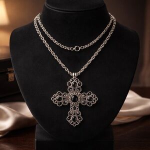 Vintage-Avon Silver Cross Necklace